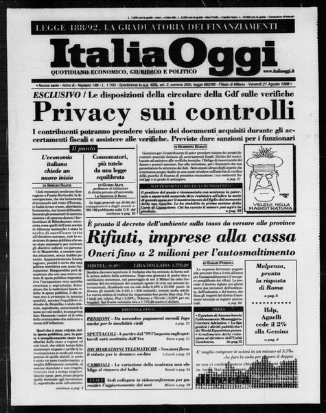 Italia oggi : quotidiano di economia finanza e politica